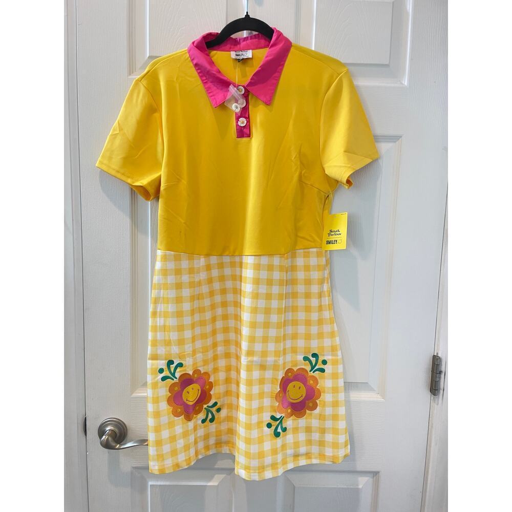 Unique Vintage X Smiley Yellow Gingham Mini Dress with Flowers #47 - Picture 2 of 10